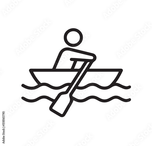 Minimal Line Icon of Person Rowing a Boat on Water