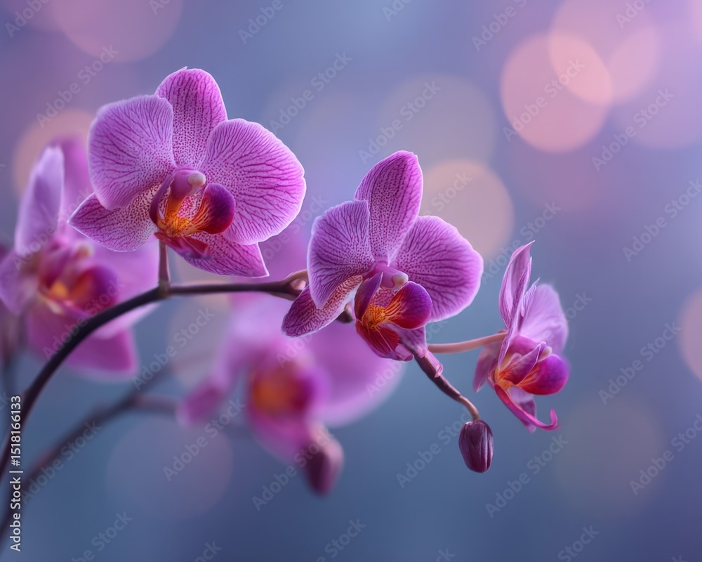 Naklejka premium Pink and Purple Orchids Closeup Soft Lighting