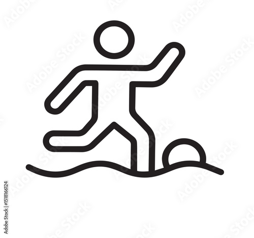 Minimalist Icon of Person Playing Beach Soccer in Line Art Style