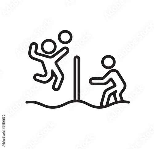Minimalist Icon of People Playing Beach Volleyball in Line Art Style