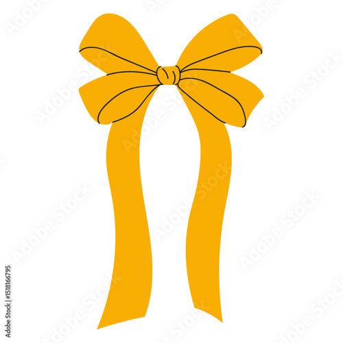 Bright yellow bow decoration with long flowing ribbons suitable for gifts and celebrations