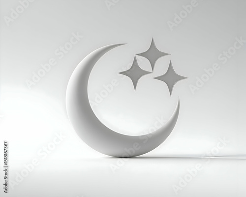Crescent Moon and Stars Minimalist 3D Render