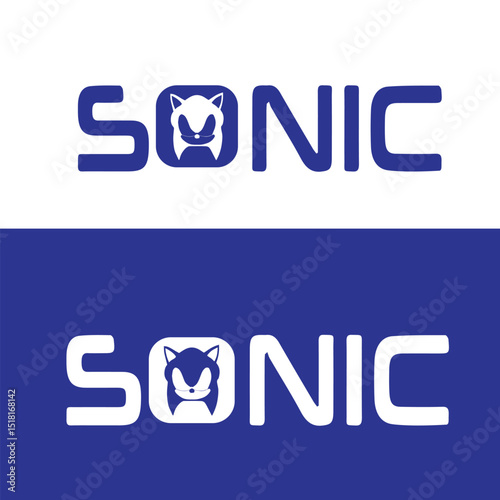 Modern Sonic Logo Design – Blue Vector Style with Iconic Hedgehog Head and Bold Typography


