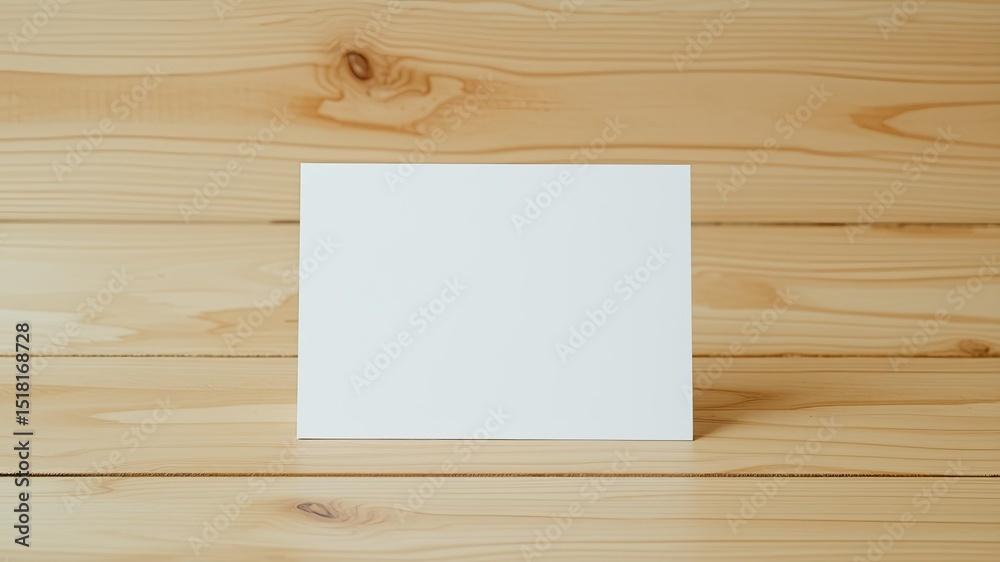 Naklejka premium White Paper Card on Rustic Wood Surface