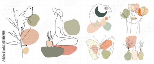 Minimalist abstract nature art, isolated vector set