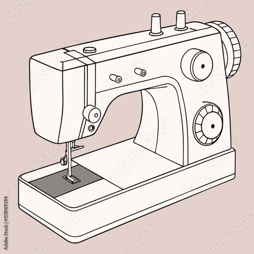 Illustration of a sewing machine with clean lines and shapes  
