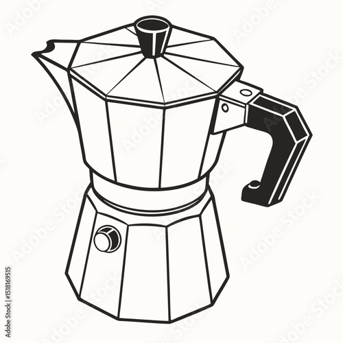 Classic stovetop coffee maker in minimalist design with geometric shapes  