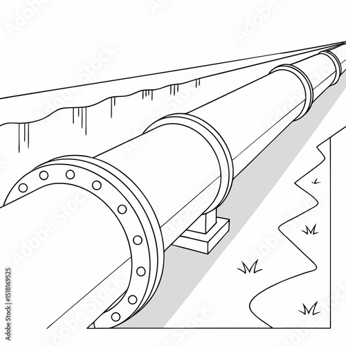 Industrial pipeline with clean, straight lines against a landscape  