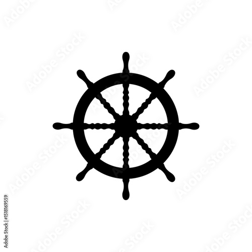 Old ship wheel silhouette icon vector flat design.