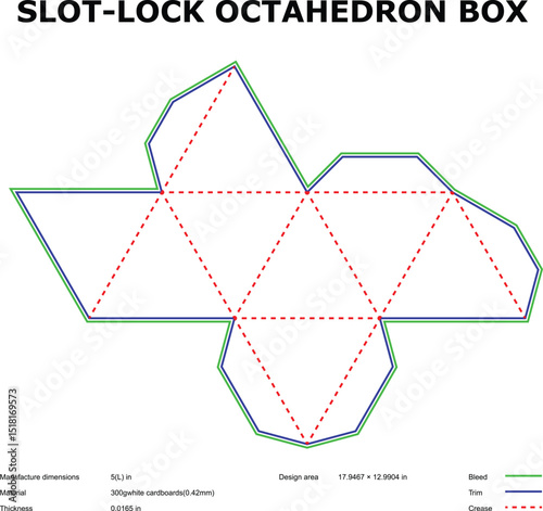 Slot lock octahedron box template die cut design