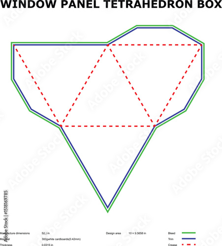 Window panel tetrahedral box die-cut template design