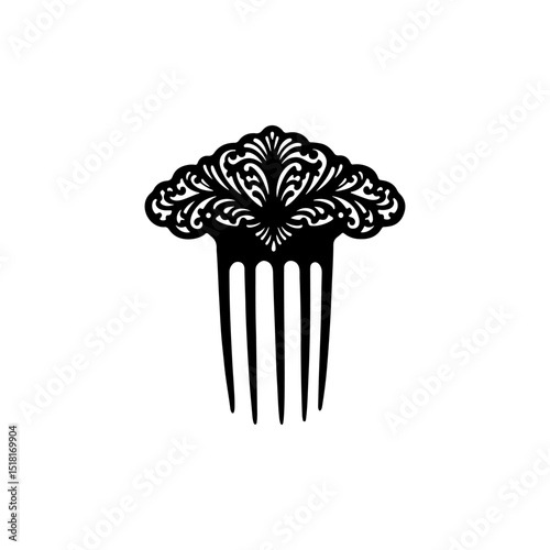 Vintage hair comb silhouette icon vector flat design.