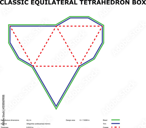 Classic equilateral tetrahedron box template die-cut design