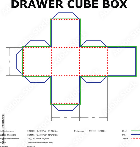 Drawer cube box template die-cut design 3d packaging