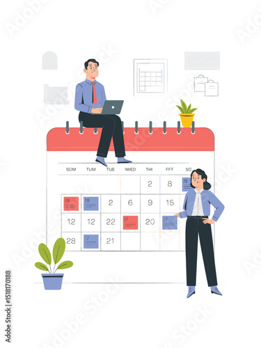 Business people planning schedule on a large calendar
