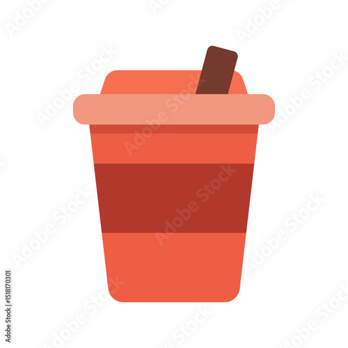 Minimal illustration of takeaway drink cup in warm colors with stick stirrer and bold flat design