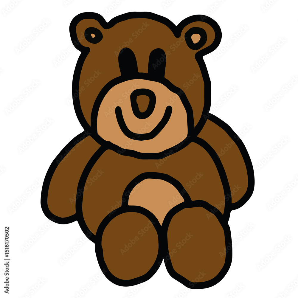 Obraz premium Hand drawn teddy bear for cartoon character, comic, mascot, plush toy, animal, sticker, zoo, souvenir shop, fabric print, decoration, brand logo, icon, brooch, standee, happy emoji, cute patches 