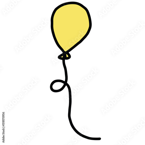 Hand drawn yellow balloon png for party, celebration, amusement park, sticker, decorations, cute patches, shirt print, brooch, merchandise, logo, icon, kids and children