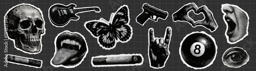 Edgy monochrome rock stickers vector