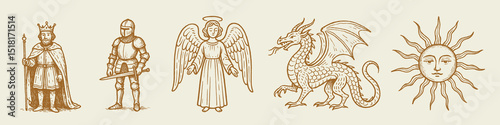 Medieval fantasy mythical symbols vector