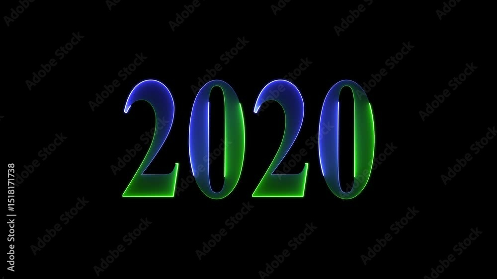 Abstract 2020 neon text animation , two color neon Glowing number text background 4k video. abstract glowing neon text icon 2020 on black background. 4k video