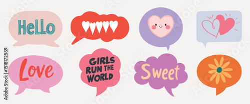 Colorful speech bubble stickers, element vector set