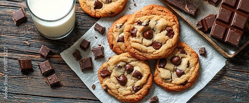 Chocolate Chip Cookies with Milk and Chocolate