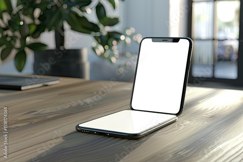 Detailed Visual  of Smartphone Mockup with Blank Screenle Table 3D Render
