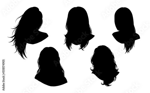 Vector collection of black silhouettes of women’s heads on a white background, highlighting various hairstyles and facial features, perfect for fashion, beauty, and design projects.

