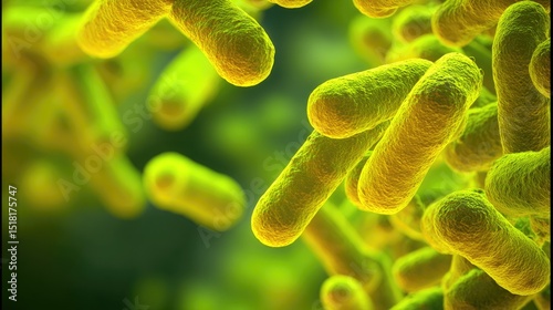 Microscopic Bacteria Colony: A vibrant close-up revealing the intricate details of a bacterial colony, highlighting the rod-shaped microorganisms in a dynamic arrangement.
