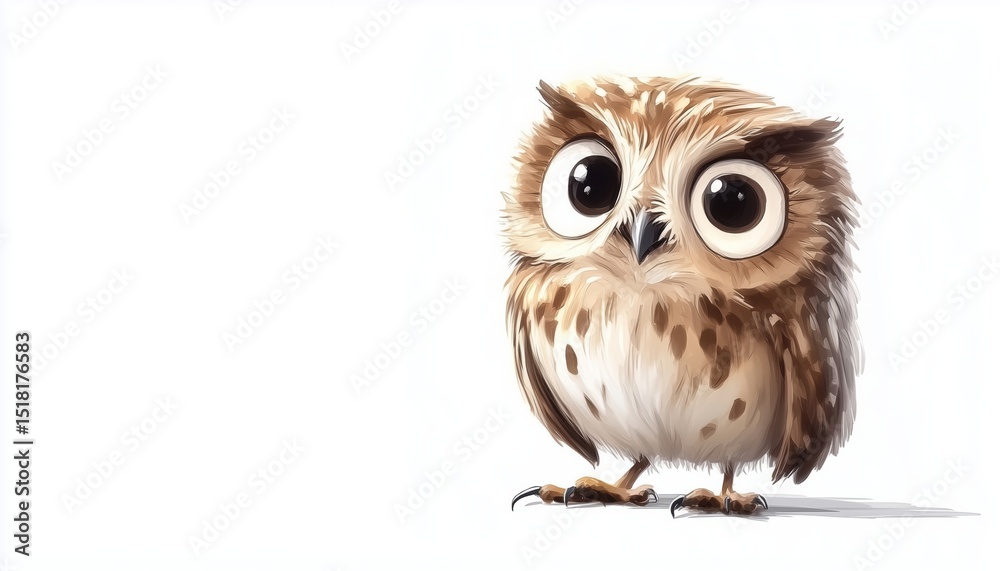 Naklejka premium Handmade Owl Bird Watercolor Painting On White Background - Featuring A Beautiful Boho Owl Design With A Print For Wallpaper And Decor.