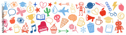 Colorful whimsical icon collection, element vector set