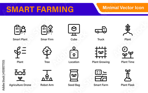 Modern Agritech and Smart Farming Icons – Clean Outline, Line Art, Vector Illustrations for Farm Technology, Automation, and Sustainable Agriculture Projects