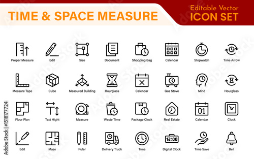 Time and Space Measurement Icons – Clean Outline, Line Art, and Vector Illustrations for Light Years, AU, Astronomy, and Cosmic Distance Projects