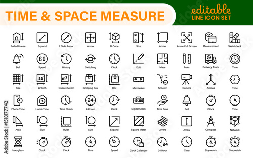 Time and Space Measurement Icons – Clean Outline, Line Art, and Vector Illustrations for Light Years, AU, Astronomy, and Cosmic Distance Projects