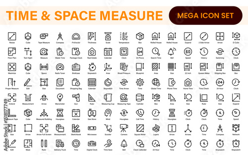 Time and Space Measurement Icons – Clean Outline, Line Art, and Vector Illustrations for Light Years, AU, Astronomy, and Cosmic Distance Projects