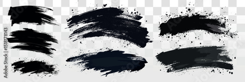 Abstract black brush strokes, vector set