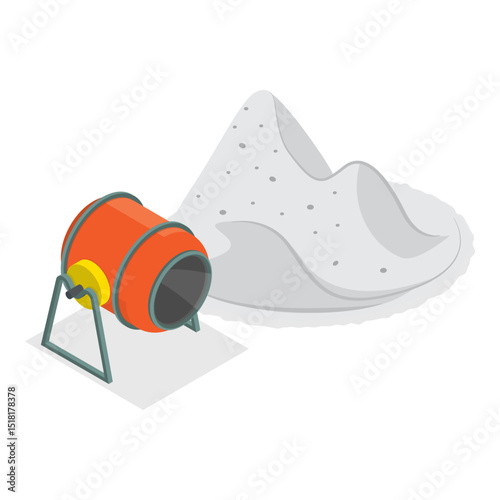 3D Isometric Flat Vector Set of Building Materials, Pile of Sand, Stones, Bricks, Concrete Mixer. Item 2