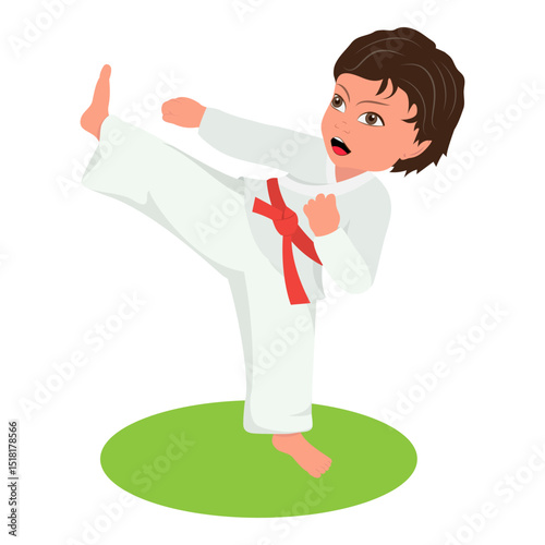 Flat Vector Illustration of Martial Arts Kids, Training Children Wearing Kimono. Item 3