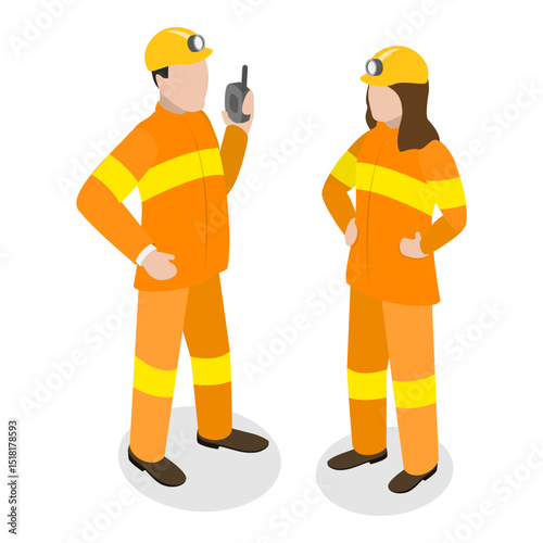 3D Isometric Flat Vector Illustration of Emergency Services, Paramedic, Firefighter and Policeman. Item 2
