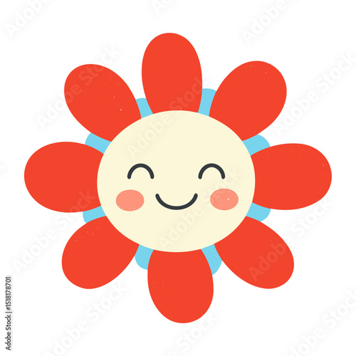 Blue and red flower design simple cute vector