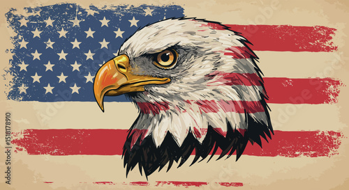 Patriotic bald eagle with american flag for independence day design