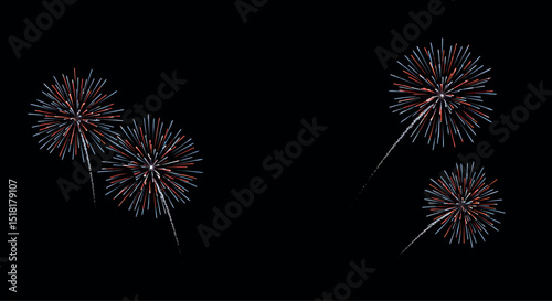 Festive fireworks display on black background for new year or independence day celebration