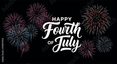 Fourth of july celebration with colorful fireworks on black background