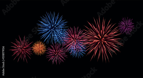 Colorful fireworks exploding in night sky for celebration and holiday festivities
