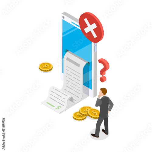 3D Isometric Flat Vector Illustration of Bank Payment Receipt, Success and Error Status Check. Item 3