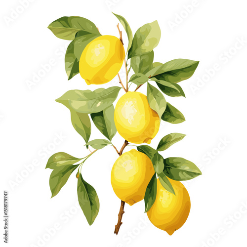 Lemon branch botanical fruit art vector
