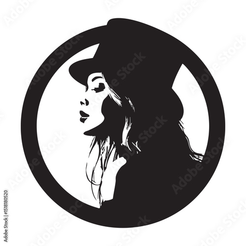 Elegant woman in a top hat silhouette for creative design