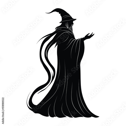 A wizard casting a spell with swirling silhouette