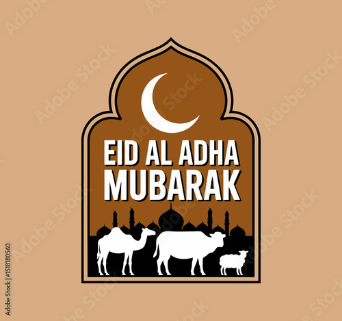 Eid al Adha Mubarak with Silhouette of Goats Vector